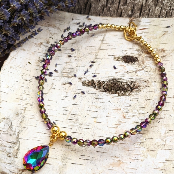 Volcano Beads And Volcano / Vitrail Pendant Necklace - Picture 6 of 8